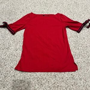 Lauren Ralph Lauren Bow Detail Short Sleeve Tee Sz M Red Christmas Preppy